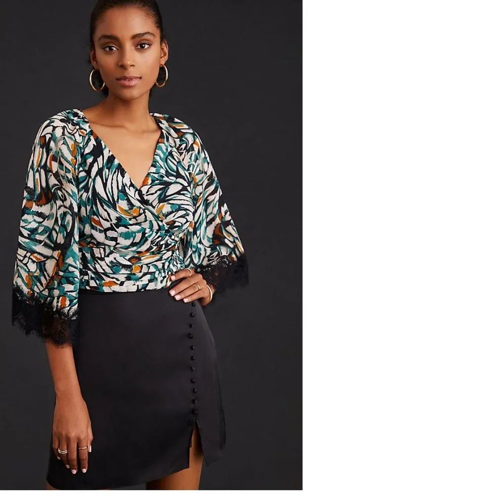 By Anthropologie Flutter-Sleeve Wrap Top size XS new